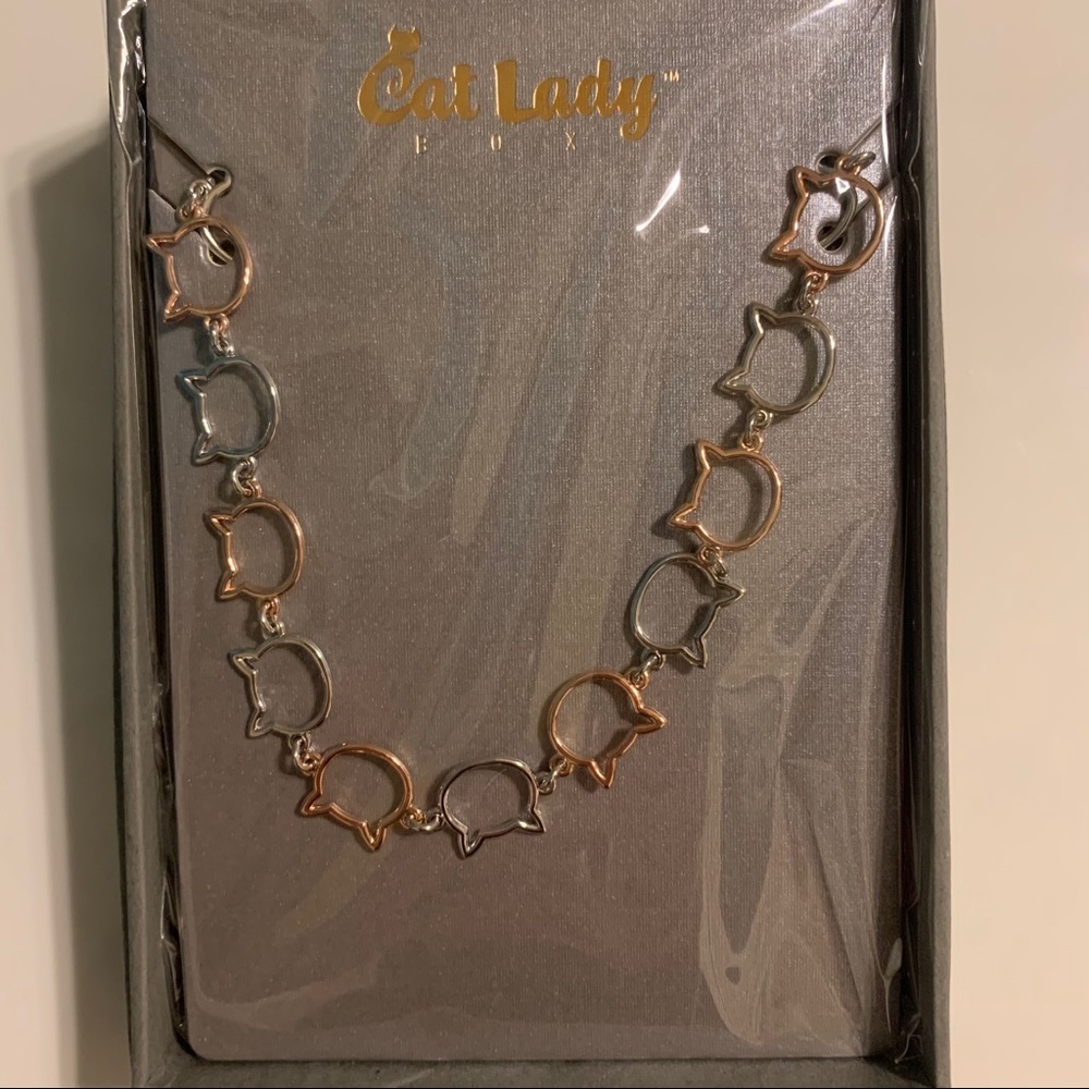 Silver/Rose Gold Colored Cat Necklace